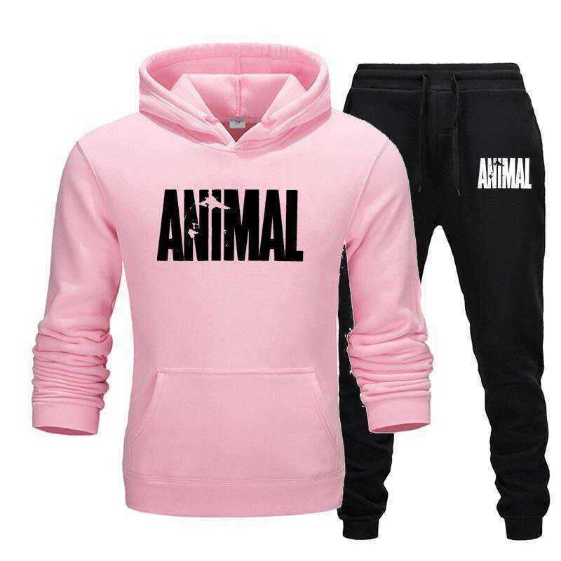 Men's Autumn Winter Animal Print Sweatshirt Tops Pants Sets/Hoodies+Pants