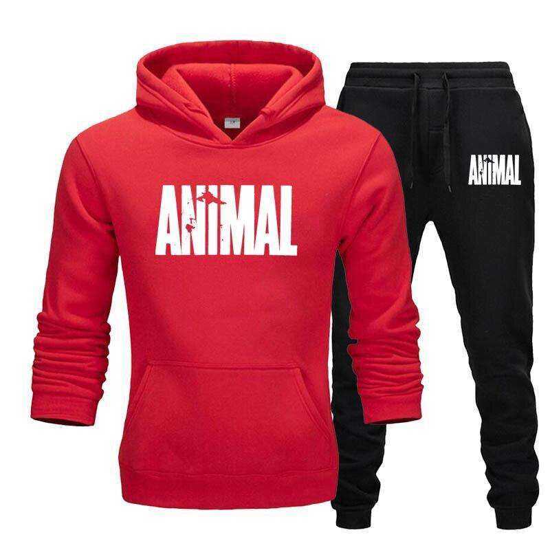 Men's Autumn Winter Animal Print Sweatshirt Tops Pants Sets/Hoodies+Pants