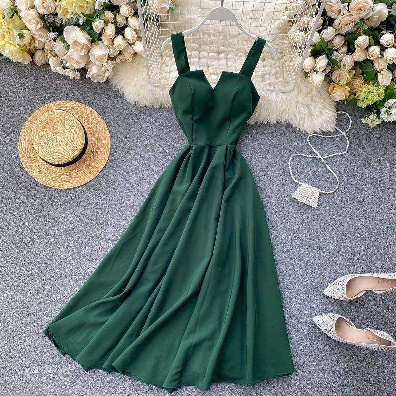 V-neck Vintage Back Bandage Elegant Swing Long Dress