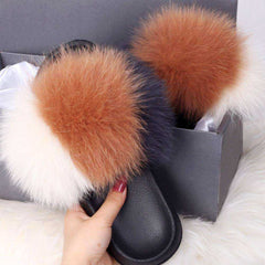 2020 Fox Raccoon Fur Slippers Lady Retro Flip Flops Summer