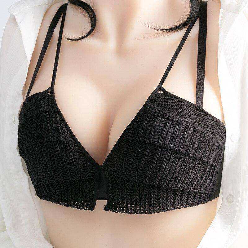Thick Cup Push Up Bras Bone-free Wireless Black Gather Small Breast Bras