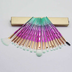 20Pcs Aesthetic Diamond Makeup Brushes with Powder Pouf Set