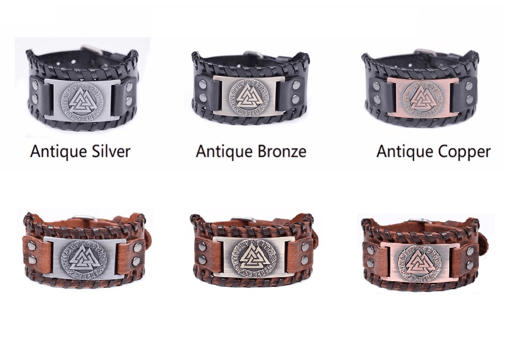 Aesthetic Men Leather Bracelet Metal Engraved Scandinavian Viking Nordic Runes