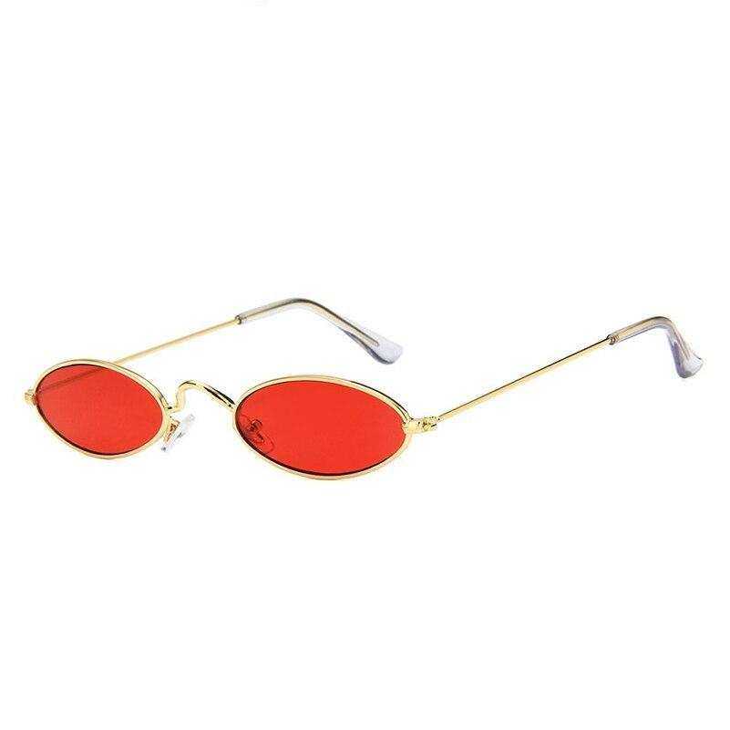 Small Oval Sunglasses Vintage Tiny Metal Frame Flat Lens