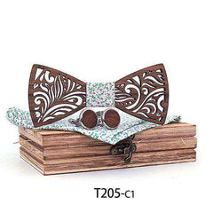 Wooden Bow Tie set and Handkerchief Bow tie Necktie Cravat