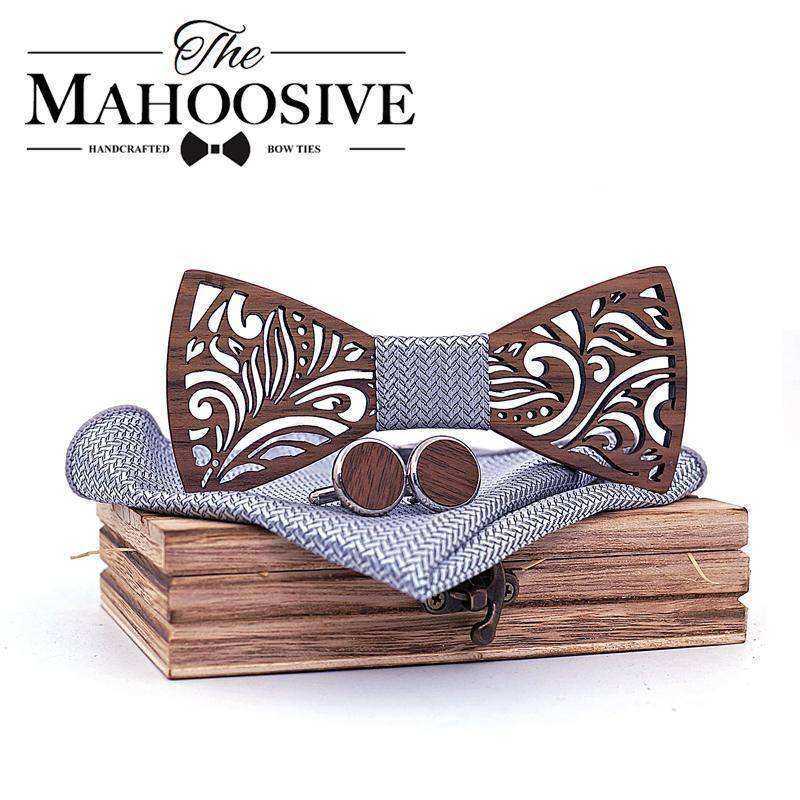 Wooden Bow Tie set and Handkerchief Bow tie Necktie Cravat