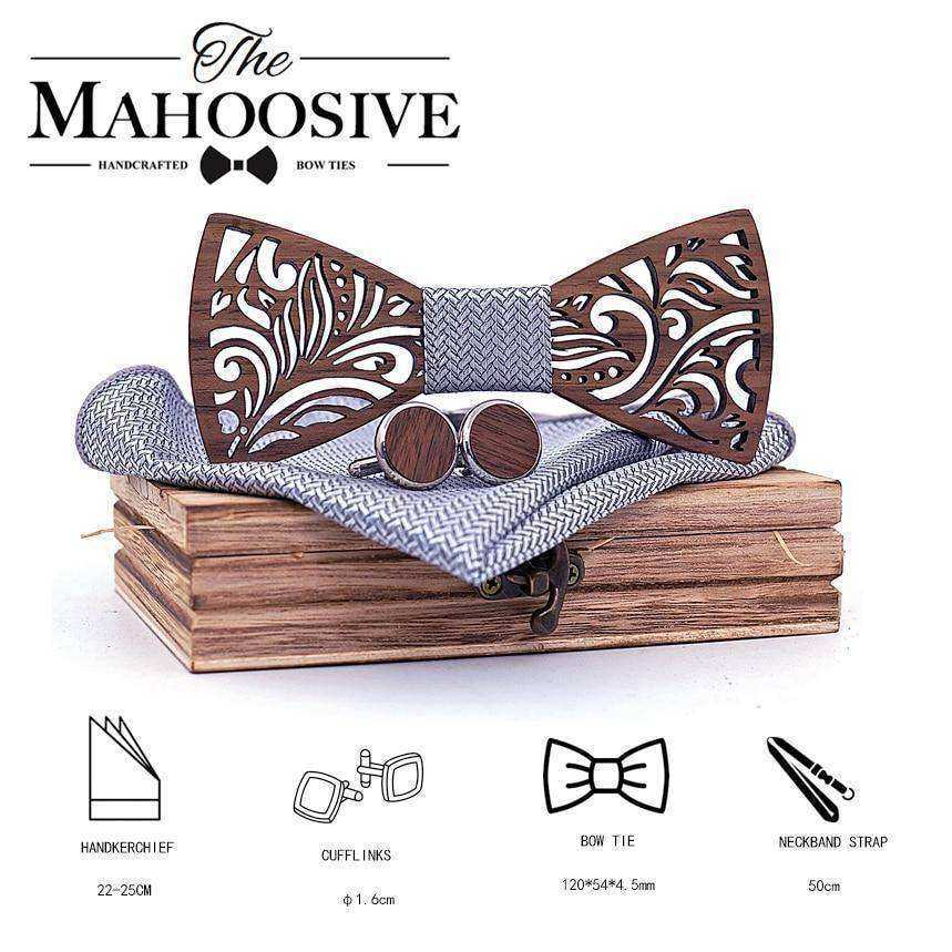 Wooden Bow Tie set and Handkerchief Bow tie Necktie Cravat