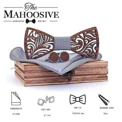 Wooden Bow Tie set and Handkerchief Bow tie Necktie Cravat