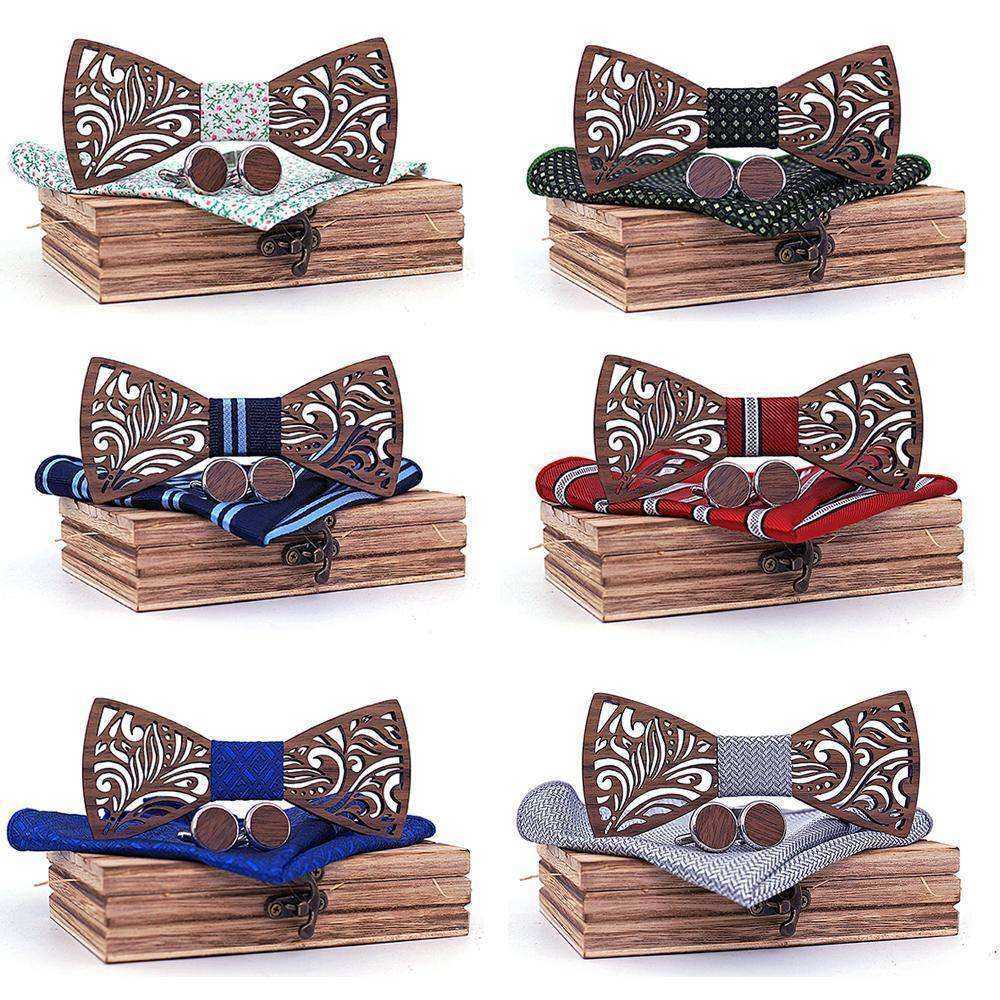Wooden Bow Tie set and Handkerchief Bow tie Necktie Cravat