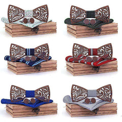 Wooden Bow Tie set and Handkerchief Bow tie Necktie Cravat