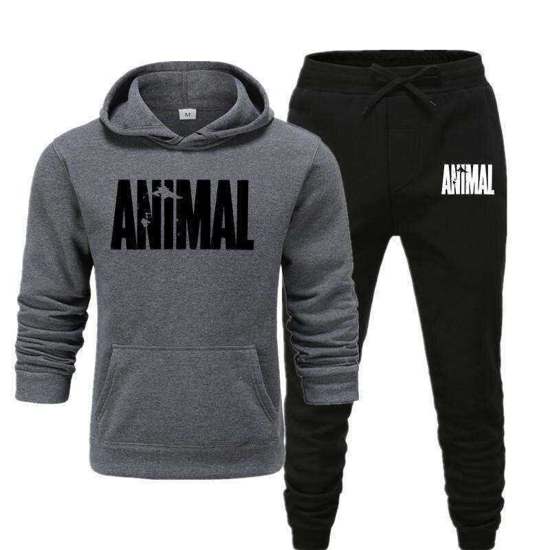 Men's Autumn Winter Animal Print Sweatshirt Tops Pants Sets/Hoodies+Pants