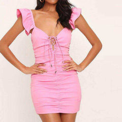 Hot Short Butterfly Pleated Sexy Women Backless Casual Ladies Dress