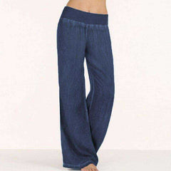 Casual Elastic High Waist Denim Wide Leg Pants