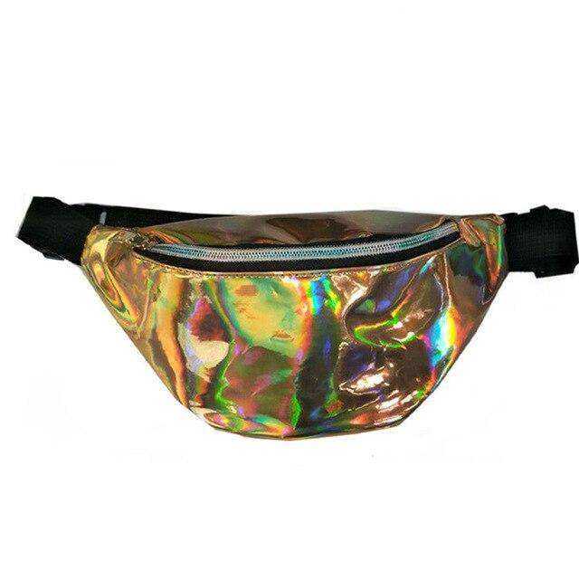 Holographic Waist Belt Bag Women Pink Silver Fanny Geometric Pack