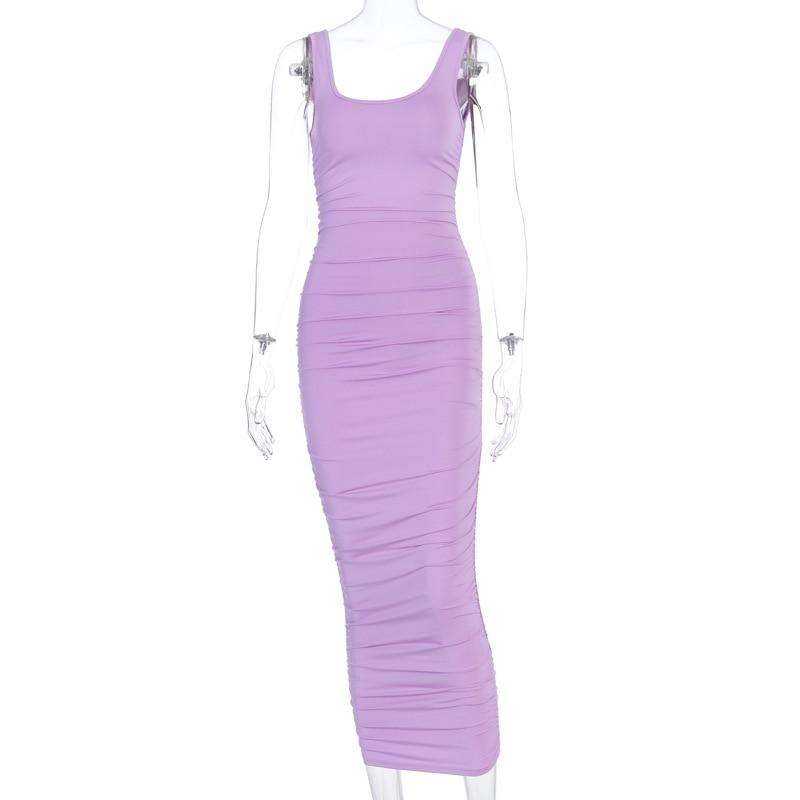 Women Fashion Ruched Sleeveless Skinny Hot Midi Dress