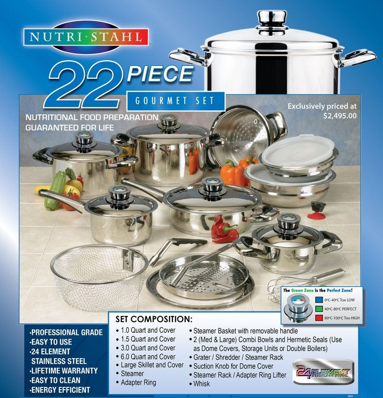 Revolutionize Your Culinary Experience with the 22 Piece Nutri Stahl Surgical Stainless Gourmet Cooking Set