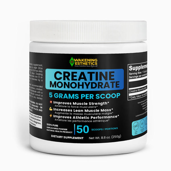 Pure Creatine Monohydrate Powder 250g | Micronized Unflavored Muscle Building Supplement for Strength, Power & Performance | 50 Servings | Awakening Aesthetics Fitness