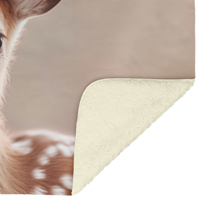 Baby Deer Wearing Flower Heart Crown Gentle Pose Soft Spotted Fur Blue Eyes Dreamy Valentine Glow Photorealistic High Resolution Sherpa Fleece Blanket