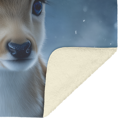 Baby Deer Wearing Flower Heart Crown Gentle Pose Soft Spotted Fur Blue Eyes Dreamy Valentine Glow Photorealistic High Resolution Sherpa Fleece Blanket