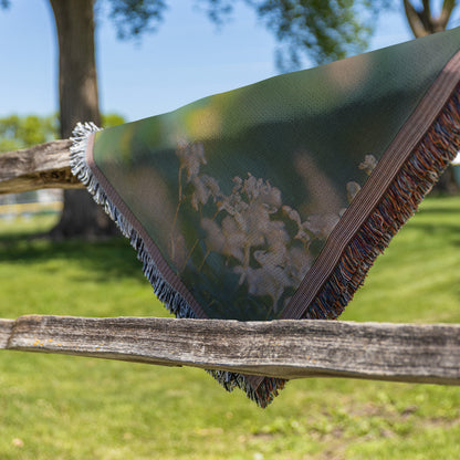 Baby Deer in Meadow with White Flowers Cozy Woven Throw Blanket - Awakening Righteousness