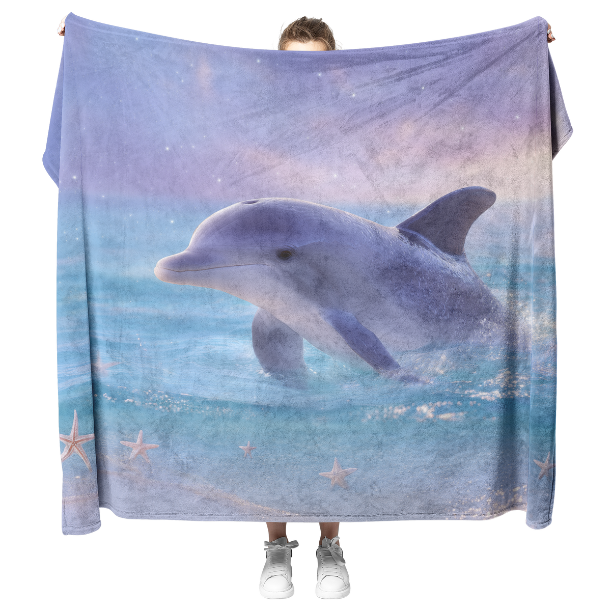 Baby_Dolphin_In_Pastel_Waters_Surrounded_H_Blanket_Model_Mockup.png