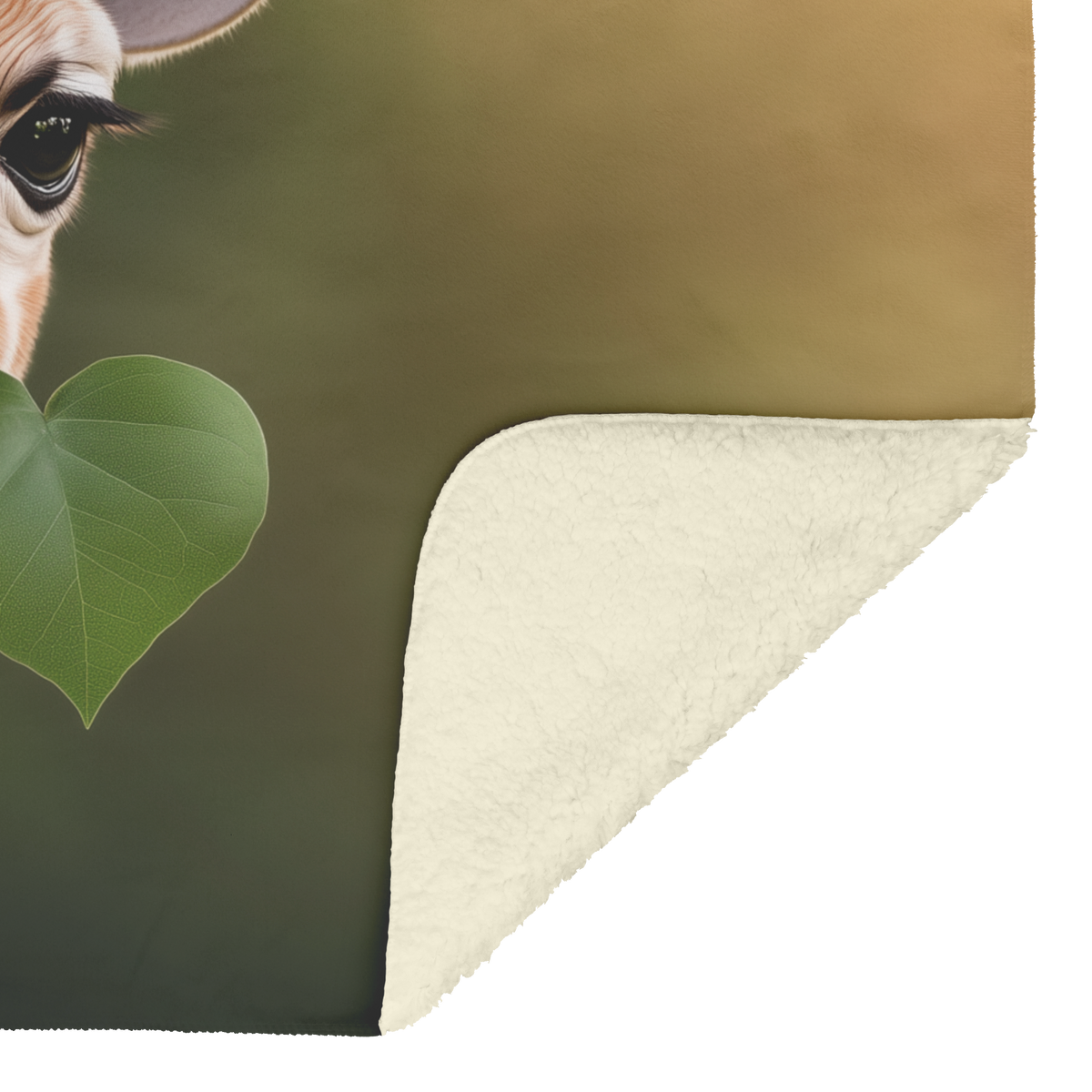 Baby Giraffe Sharing Heart Shaped Leaf Long Lashes Blue Eyes Soft Romantic Light Photorealistic High Resolution Sherpa Fleece Blanket