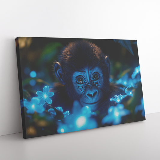 Baby_Gorilla_Exploring_Glowing_Biolumine_H_Rectangle_Angle_Floor_Mockup.png