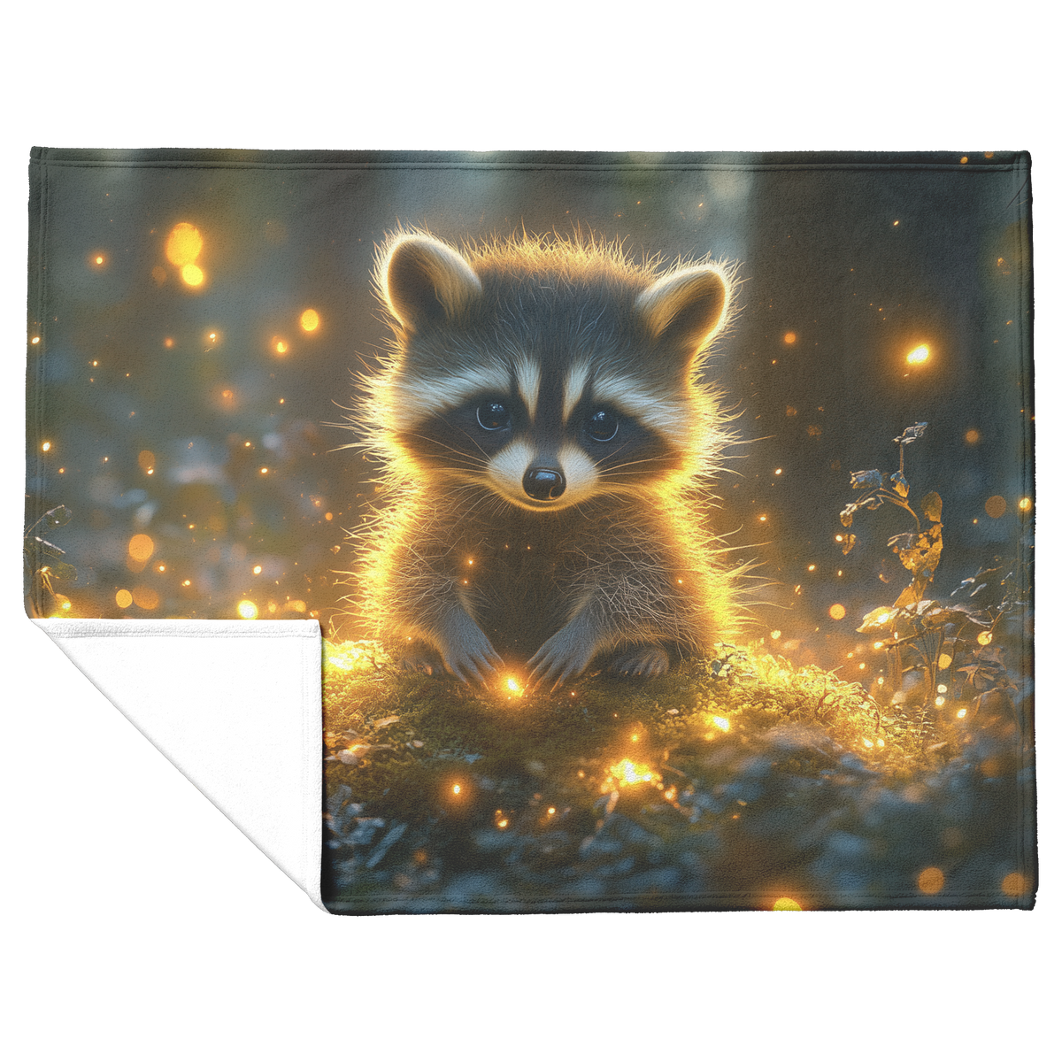 Baby_Raccoon_Sitting_on_a_Glowing_Patch__H_Blanket_Flat_Fold_Mockup.png