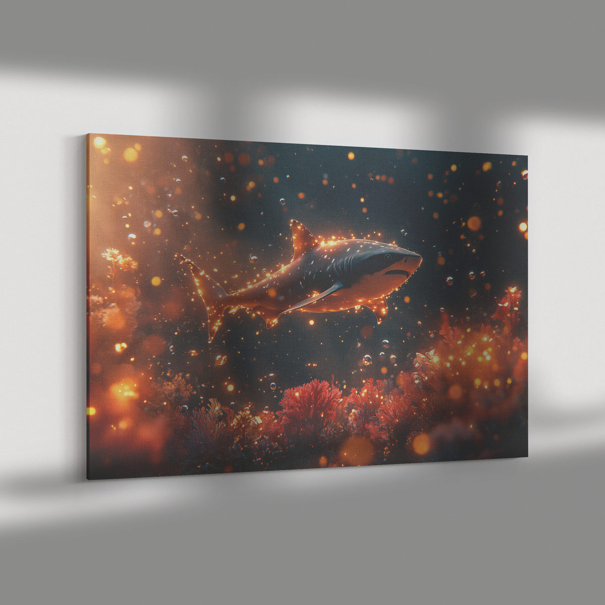 Baby_Shark_Swimming_Through_Glowing_Trop_H_Rectangle_Dramatic_Shadow_Mockup.png