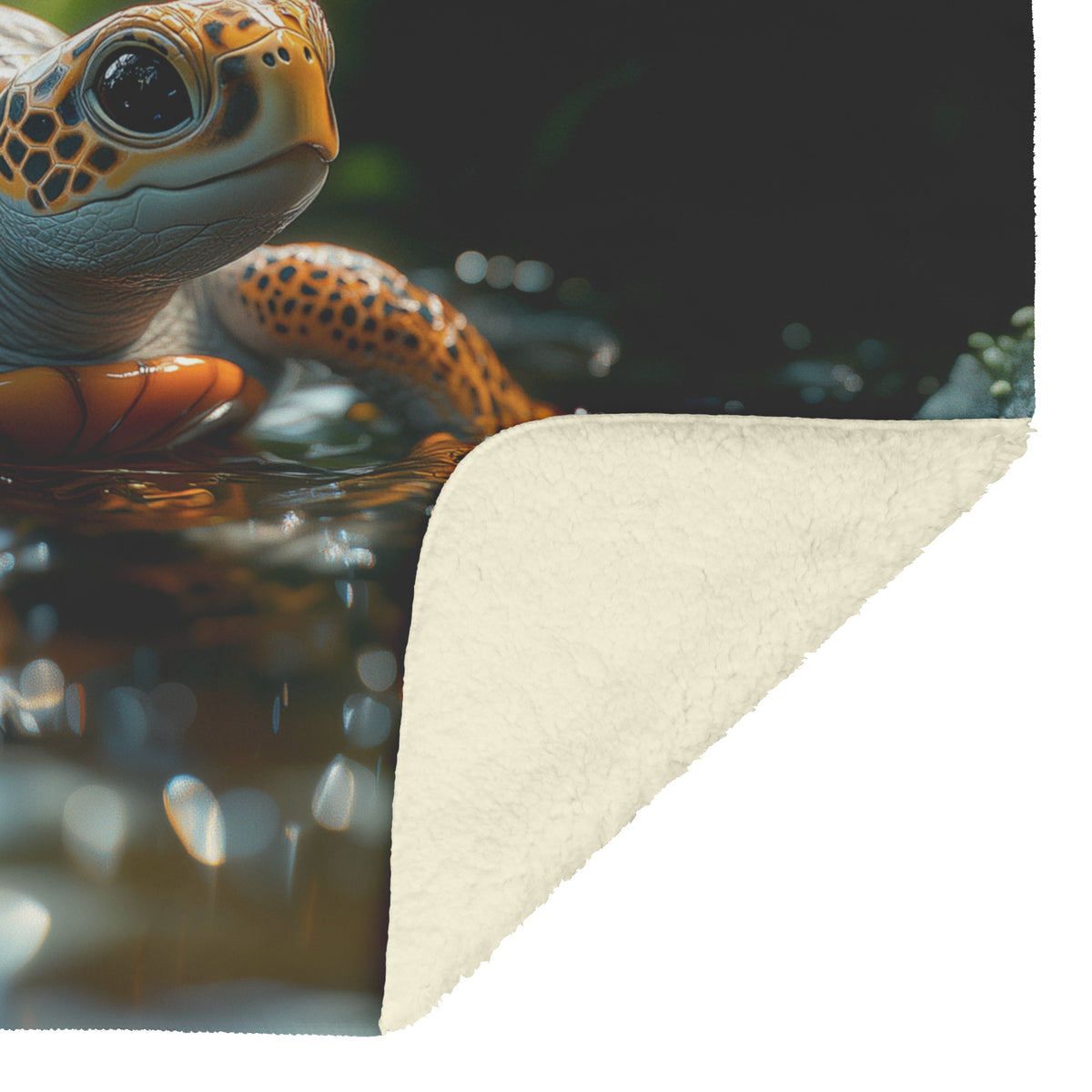 Baby Turtle Cozy Fleece and Sherpa Blanket Enchanting Serenity from the Depths of Nature - Awakening Righteousness