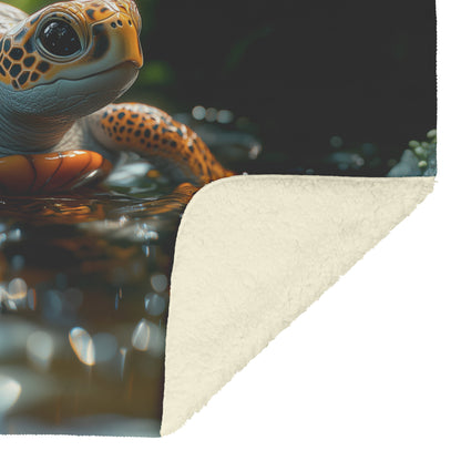 Baby Turtle Cozy Fleece and Sherpa Blanket Enchanting Serenity from the Depths of Nature - Awakening Righteousness