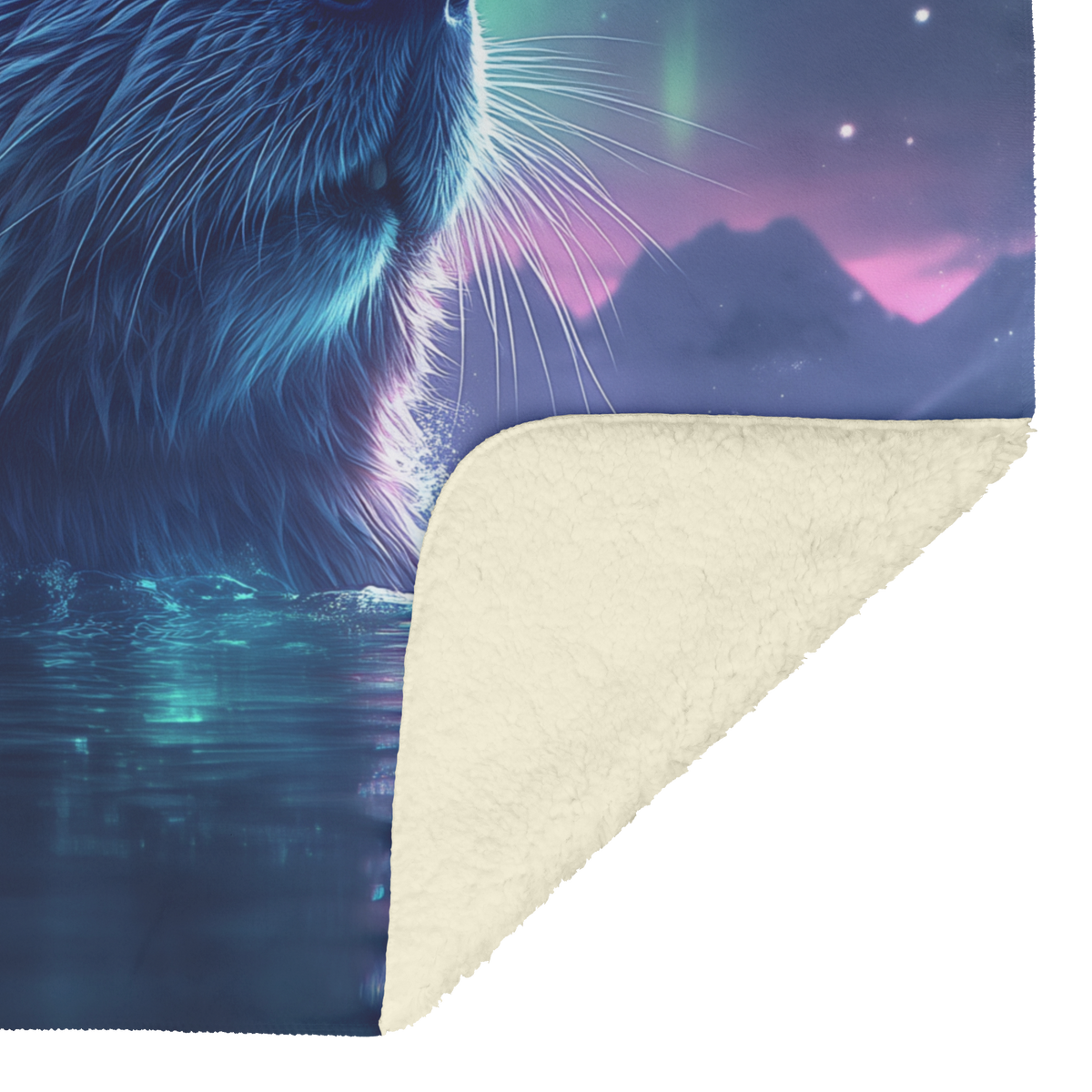 Beaver_Swimming_in_Glowing_Icy_Water_Und_H_Blanket_Sherpa_Mockup.png