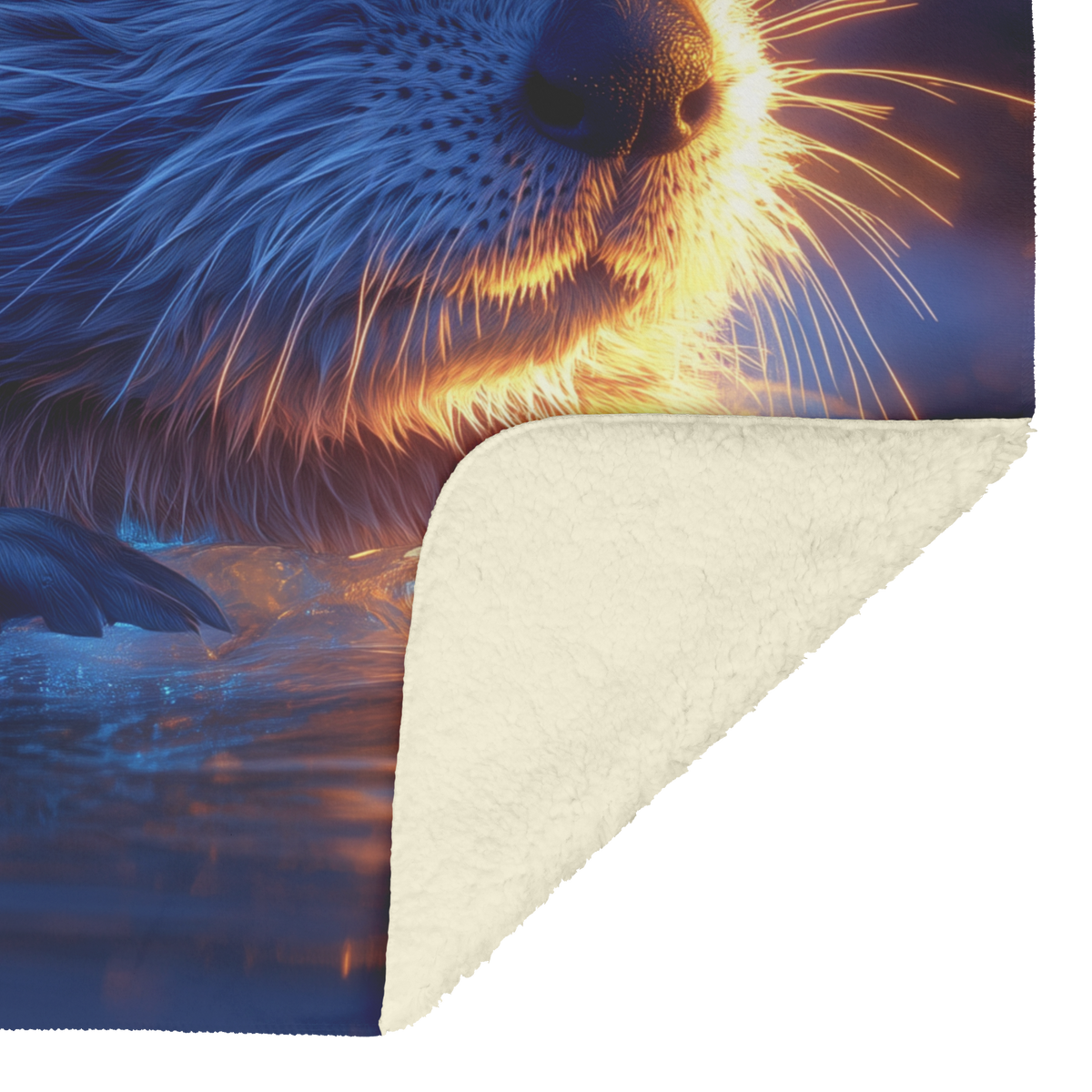 Beaver_Swimming_in_Glowing_Icy_Water_Und_H_Blanket_Sherpa_Mockup.png