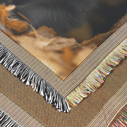Black Bear Cubs Peeking from Tree Hollow in Autumn Forest Cozy Woven Throw Blanket - Awakening Righteousness