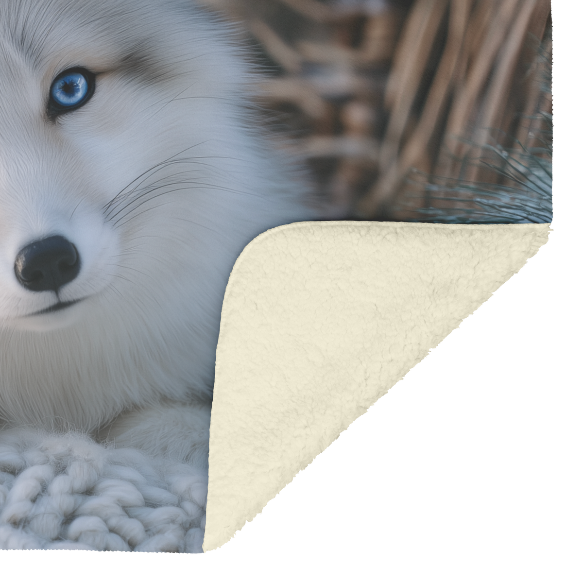 Blue_Eyed_Snow_Fox_Resting_On_Cozy_Chair_H_Blanket_Sherpa_Mockup.png