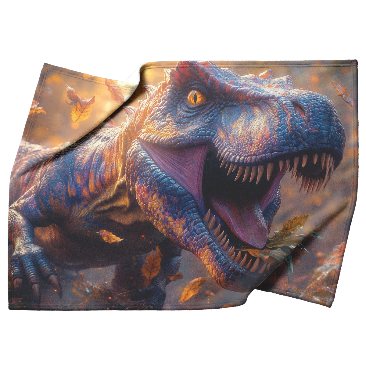 Colorful_T_Rex_Eating_Leaves_With_Goofy__H_Blanket_Top_Bottom_Folds_Mockup.png