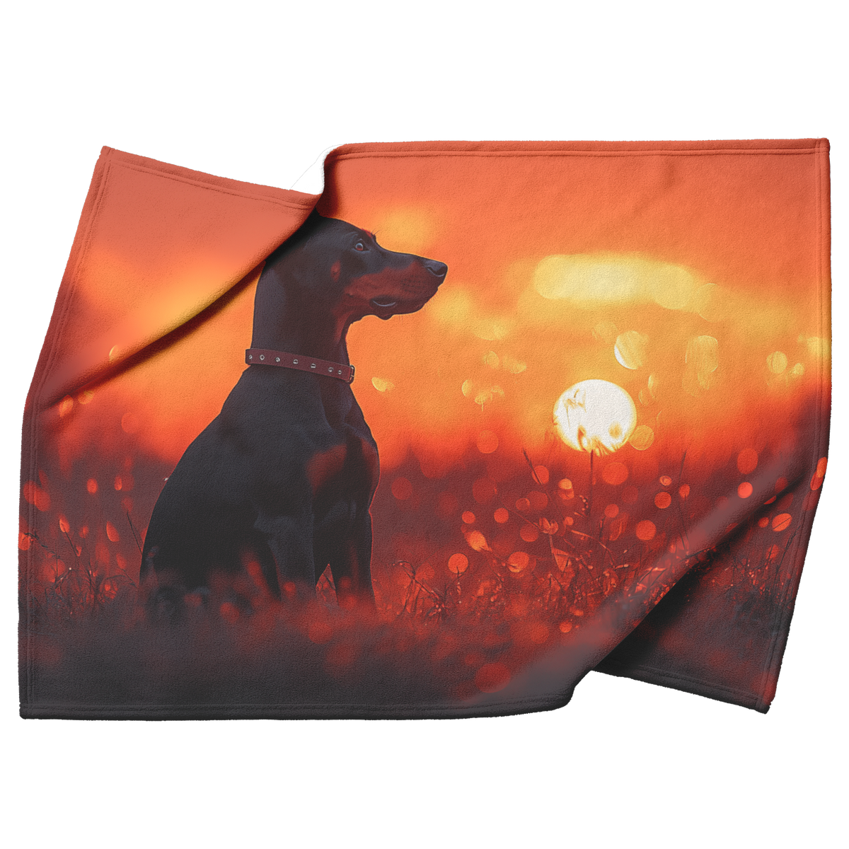 Doberman_at_Sunset_on_Hilltop_with_Light_H_Blanket_Top_Bottom_Folds_Mockup.png