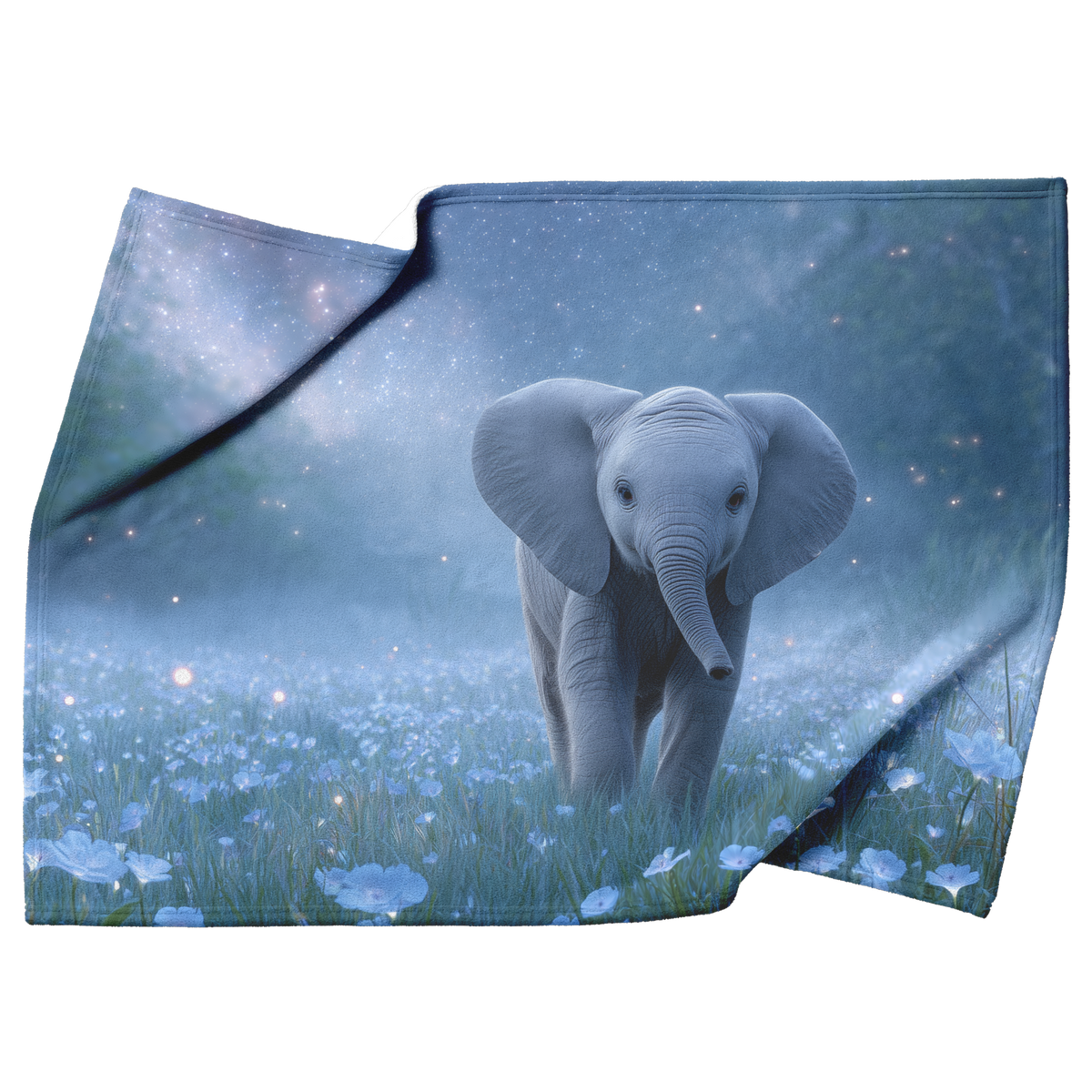 Enchanted_Baby_Elephant_In_Field_Of_Star_H_Blanket_Top_Bottom_Folds_Mockup.png