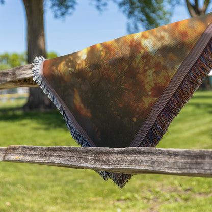 Enchanting Little Angel with Golden Wings in Blooming Meadow  Heavenly Light and Divine Beauty  Christian Woven Throw Blanket - Awakening Righteousness