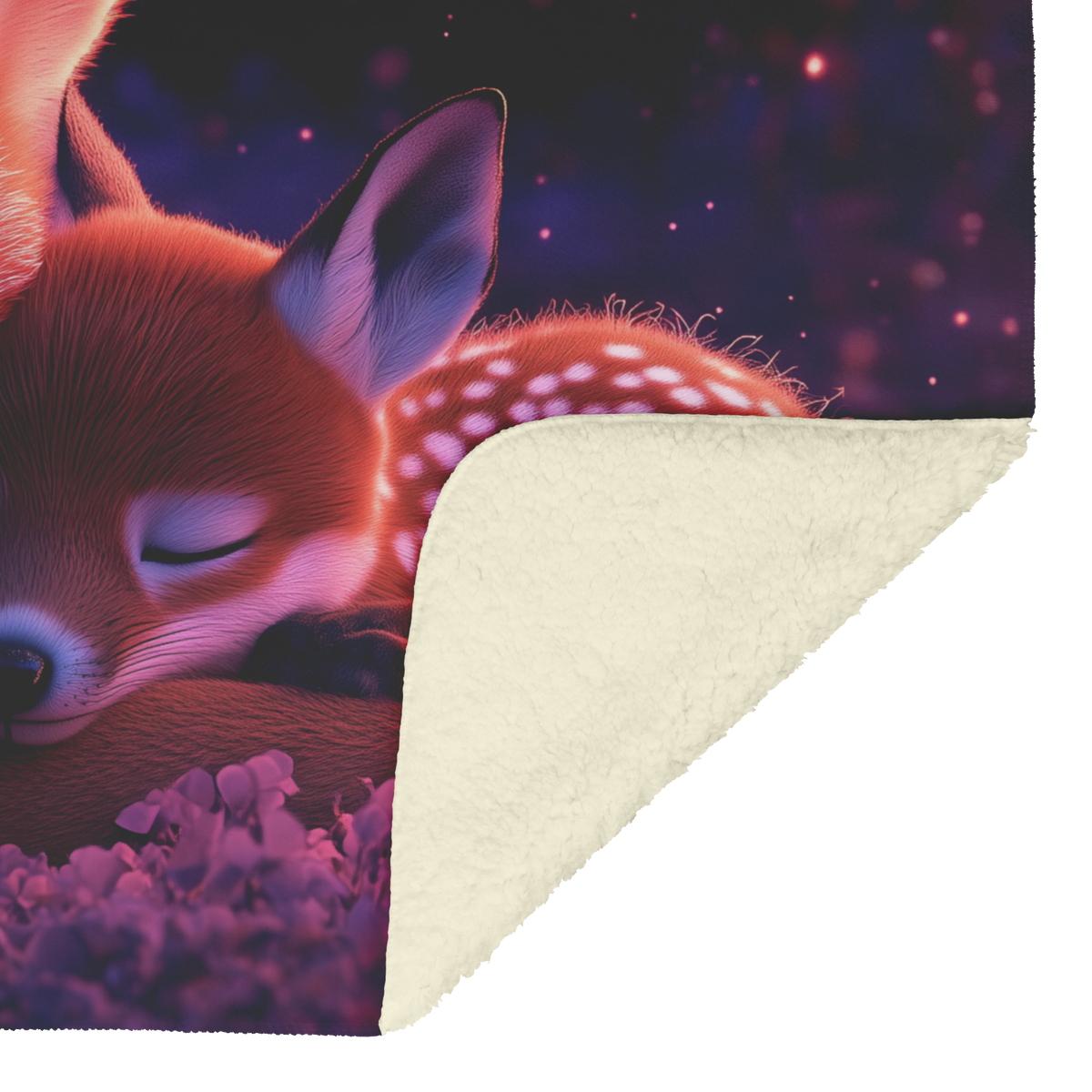 Fox Cub and Baby Deer Sherpa Fleece Throw Blanket Soft Cozy Magical Design Loving Valentines Day Gift