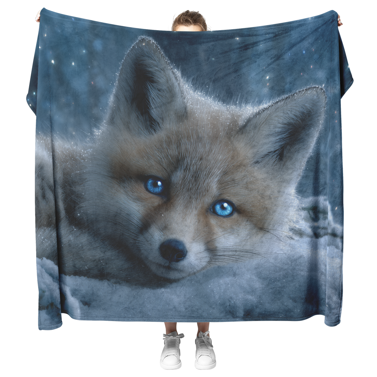 Glowing_Blue_Eyed_Baby_Fox_Curled_In_Sno_H_Blanket_Model_Mockup.png