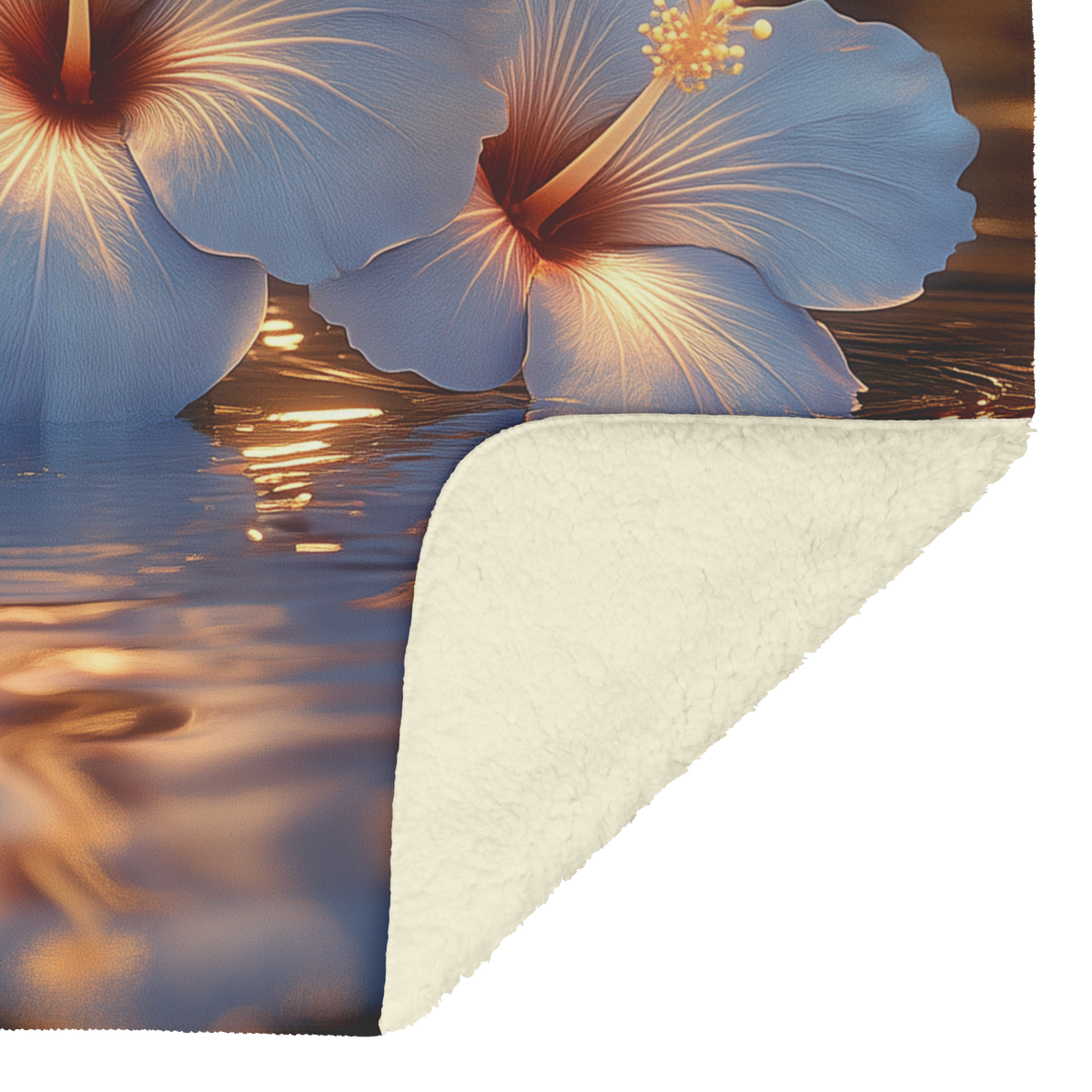 Glowing_Blue_Hibiscus_Reflected_in_Water_H_Blanket_Sherpa_Mockup.png
