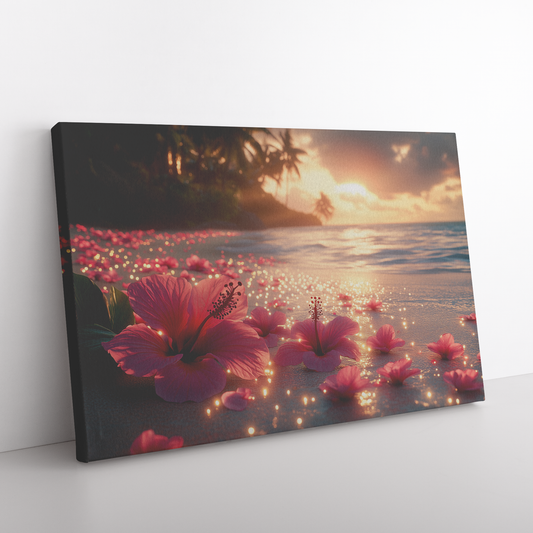 Glowing_Hibiscus_Petals_on_a_Golden_Beac_H_Rectangle_Angle_Floor_Mockup.png