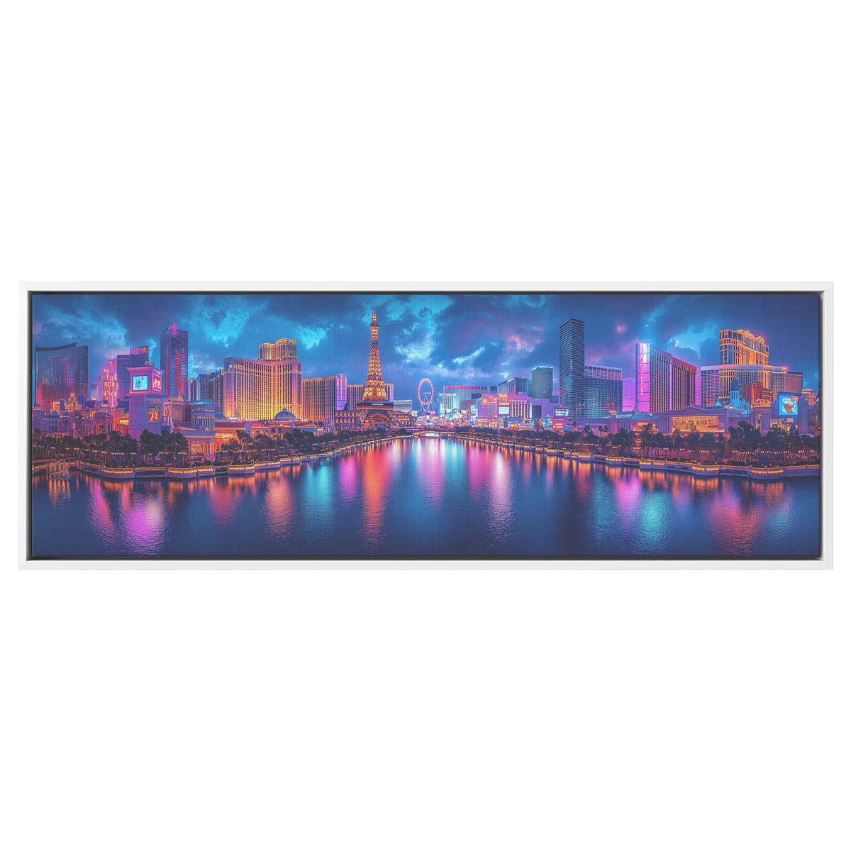 Glowing_Las_Vegas_Skyline_at_Night_Neon__White_Framed_Canvas_H_Panoramic_Main_Mockup.png