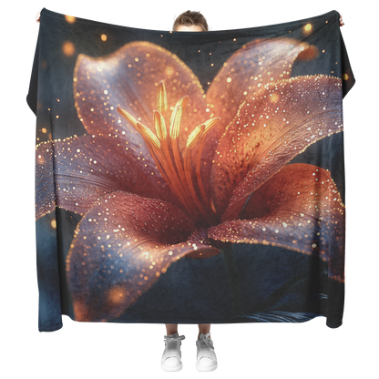 Glowing_Lily_with_Dewdrops_and_Firefly_S_H_Blanket_Model_Mockup.png