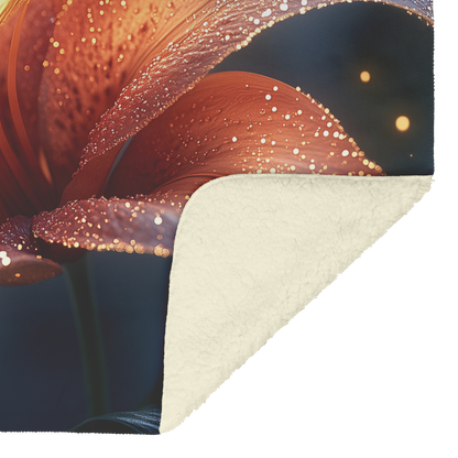 Glowing_Lily_with_Dewdrops_and_Firefly_S_H_Blanket_Sherpa_Mockup.png