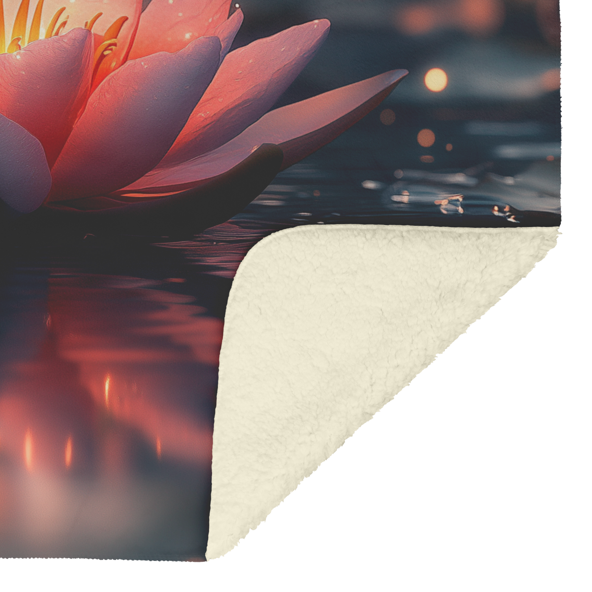 Glowing_Pink_Lily_on_Clear_Pond_with_Gol_H_Blanket_Sherpa_Mockup.png
