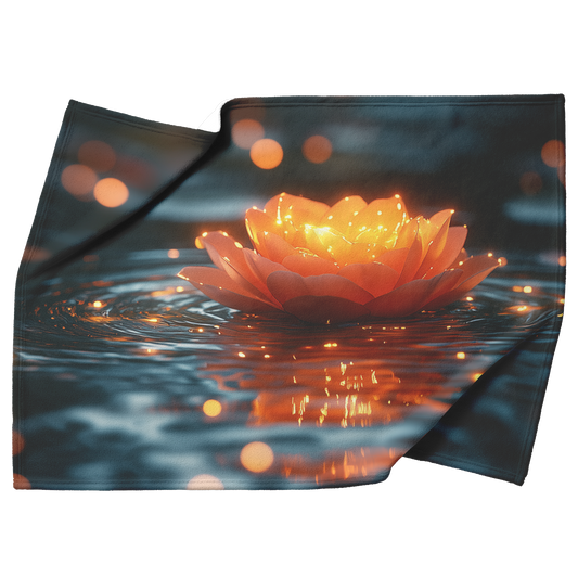 Glowing_Rose_Petal_Floating_on_Clear_Pon_H_Blanket_Top_Bottom_Folds_Mockup.png