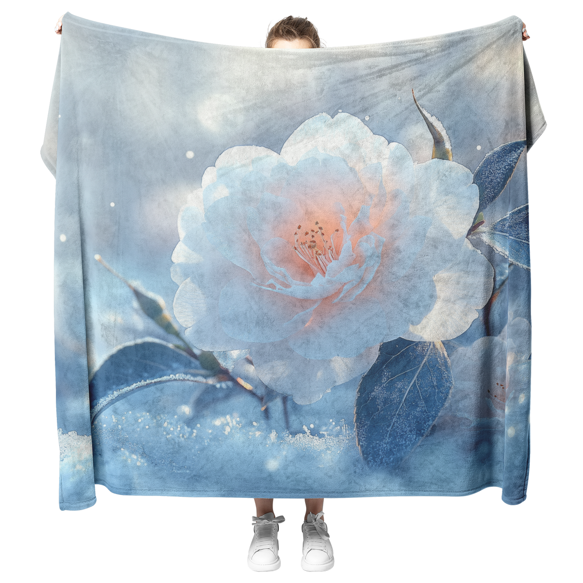 Glowing_White_Camellias_in_Frost_Meadow__H_Blanket_Model_Mockup.png
