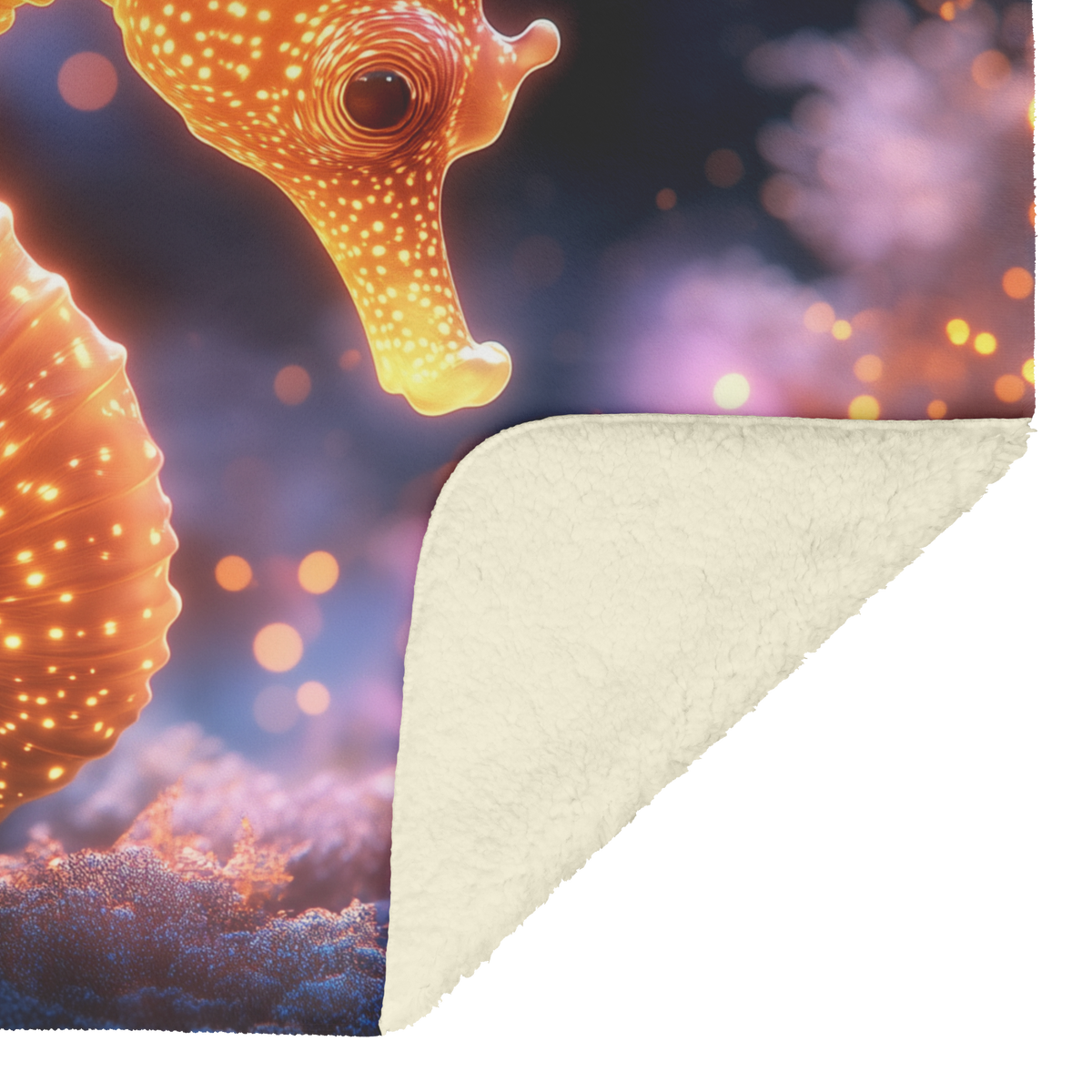 Golden_Seahorse_Swimming_Near_Glowing_Co_H_Blanket_Sherpa_Mockup.png